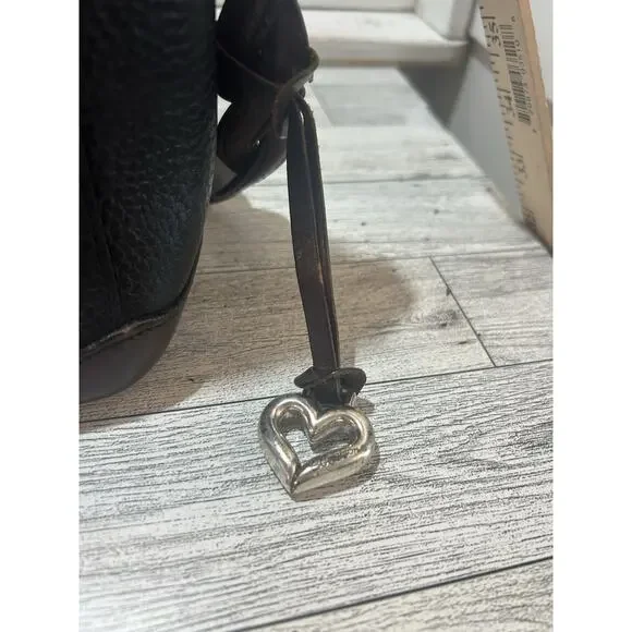 Brighton Two Tone Leather Shoulder Handbag Purse Black Brown floral interior - Picture 6 of 13